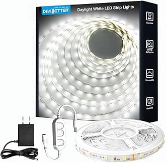 DAYBETTER White LED Strip Light, 20 ft Dimmable Bright Rope Lighting, 6500K 24V Strips, 360 LEDs 2835 Tape Lights for Bedroom, Kitchen, Mirror, Home Decoration(1 Roll)