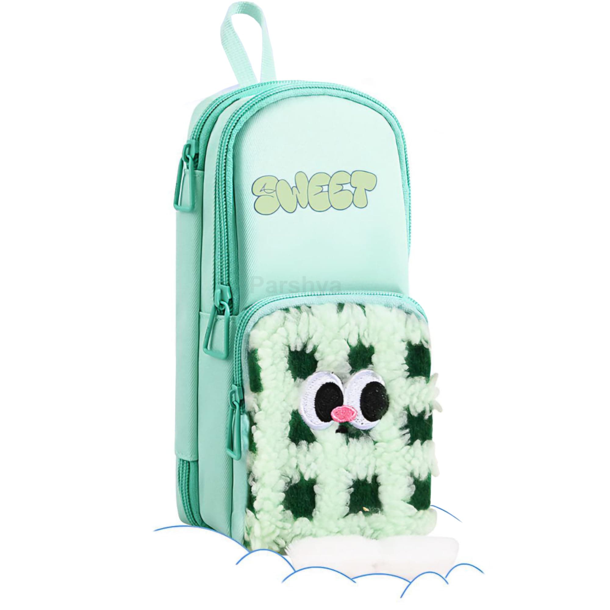 Three Layer Premium Canvas Pencil Pouch with Small Leg for School Girls and Boys, Cute Aesthetic Stationery Items Kit Case, Large Capacity Stationary Pencil Box for Kids Gifts