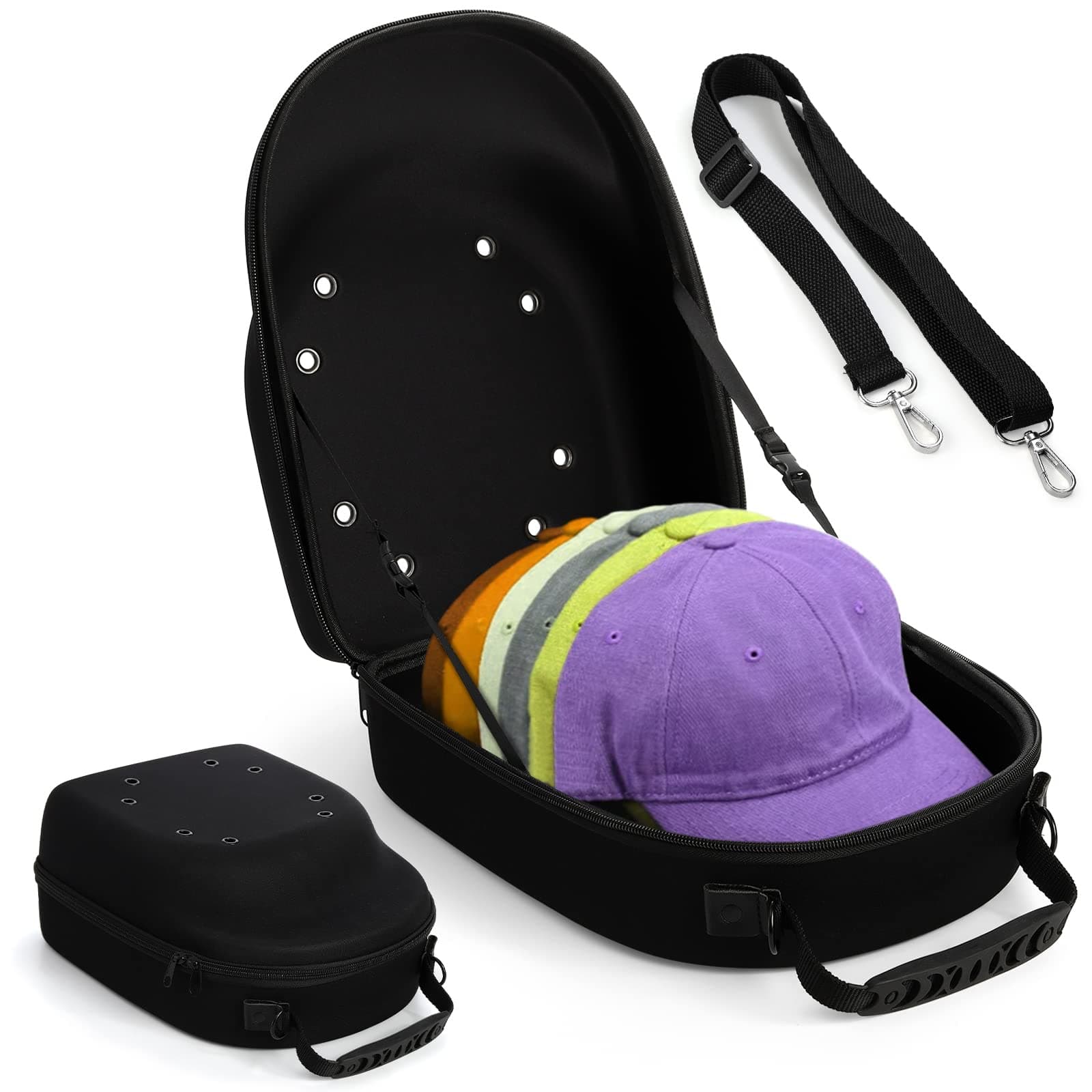 Hat Case for Baseball Caps, Cap Carrier Storage Bag, Hat Travel Case with Carrying Handle and Shoulder Strap, Easy to Carry Baseball Cap Organizer Holder for 6 Hats, Perfect for Traveling