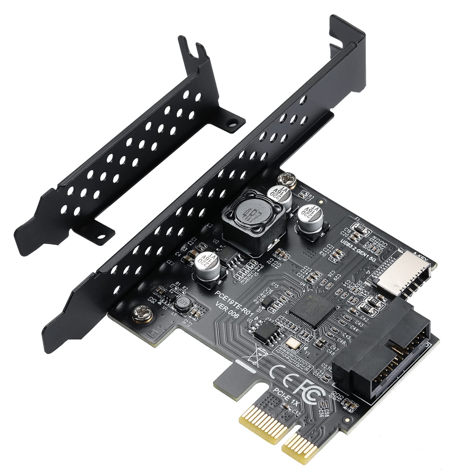 PCIE USB3.2 GEN1 Type-E Expansion Card, PCI Express 1X to 20Pin Front Panel Type C Connector (A key) & 19Pin Socket, 5Gbps PCIE USB Adapter with D720201 Chip for Windows XP/11/10/8/7 LINUX