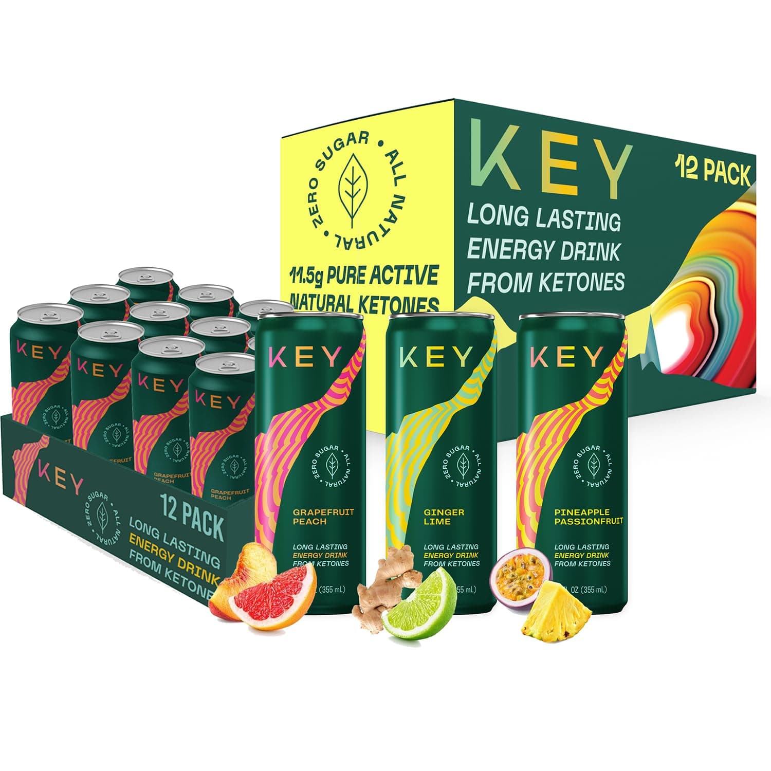 24-Pack Combo Bundle - Ketone Energy Drink - Variety Pack 12pk & Grapefruit Peach 12pk - Sugar Free, All Natural, Long Lasting Energy