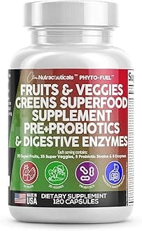 Clean Nutraceuticals Fruits and Veggies Supplement Reds & Green Superfood - Balance of Over 70 Fruit & Vegetable Supplements Capsules with Probiotics Prebiotics Digestive Enzymes - 2Pack