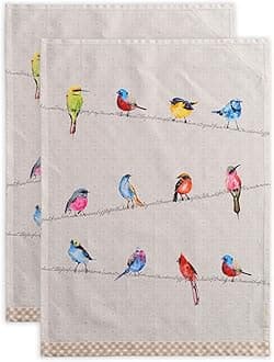Maison d' Hermine Birdies On Wire 100% Cotton Set of 2 Kitchen Towels, 20 - inch by 27.5 - inch.