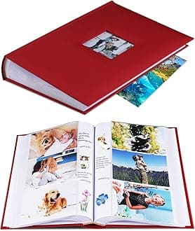 Photo Album 4x6 Hold 402 Photos with Memo Slip-in Pockets Photo Book, Linen Cover Picture Photo Albums with Writing Space for Wedding Family Baby Vacation Mother's Day Red