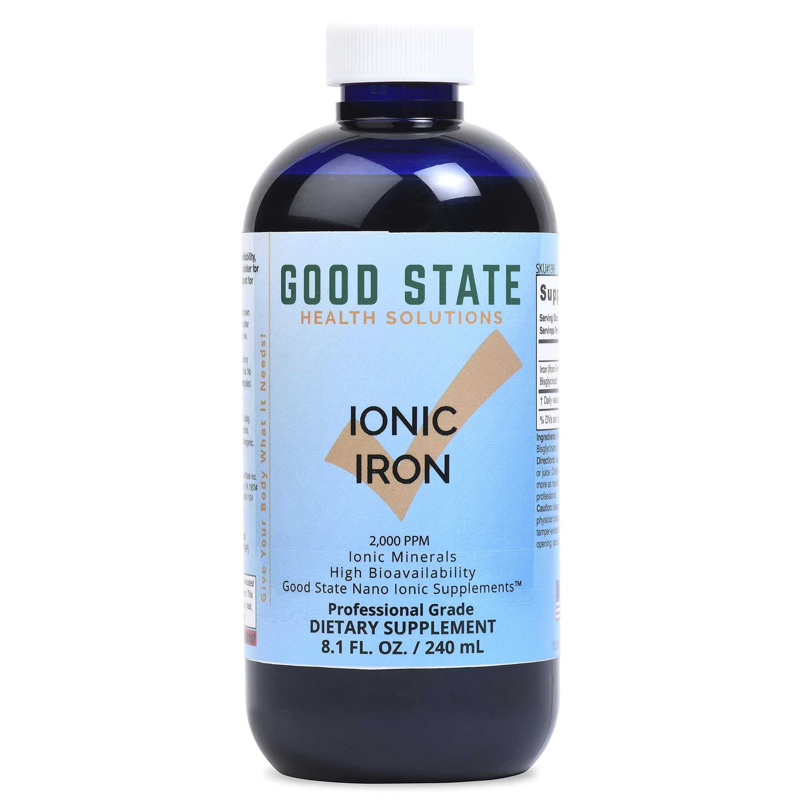 Good State | Ionic Iron | Natural | Nano Sized Mineral Technology | Professional Grade | Supports Healthy Heart, Skin & Bones | 48 Servings at 10 mg, Plus 2 mg Fulvic Acid | 8 Fl oz Bottle