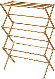 Bamboo Folding Clothes Drying Rack, Upscale Laundry Rack with 11 Dowels, Environmentally Friendly, Stable Frame, Shelf for Drying Flat