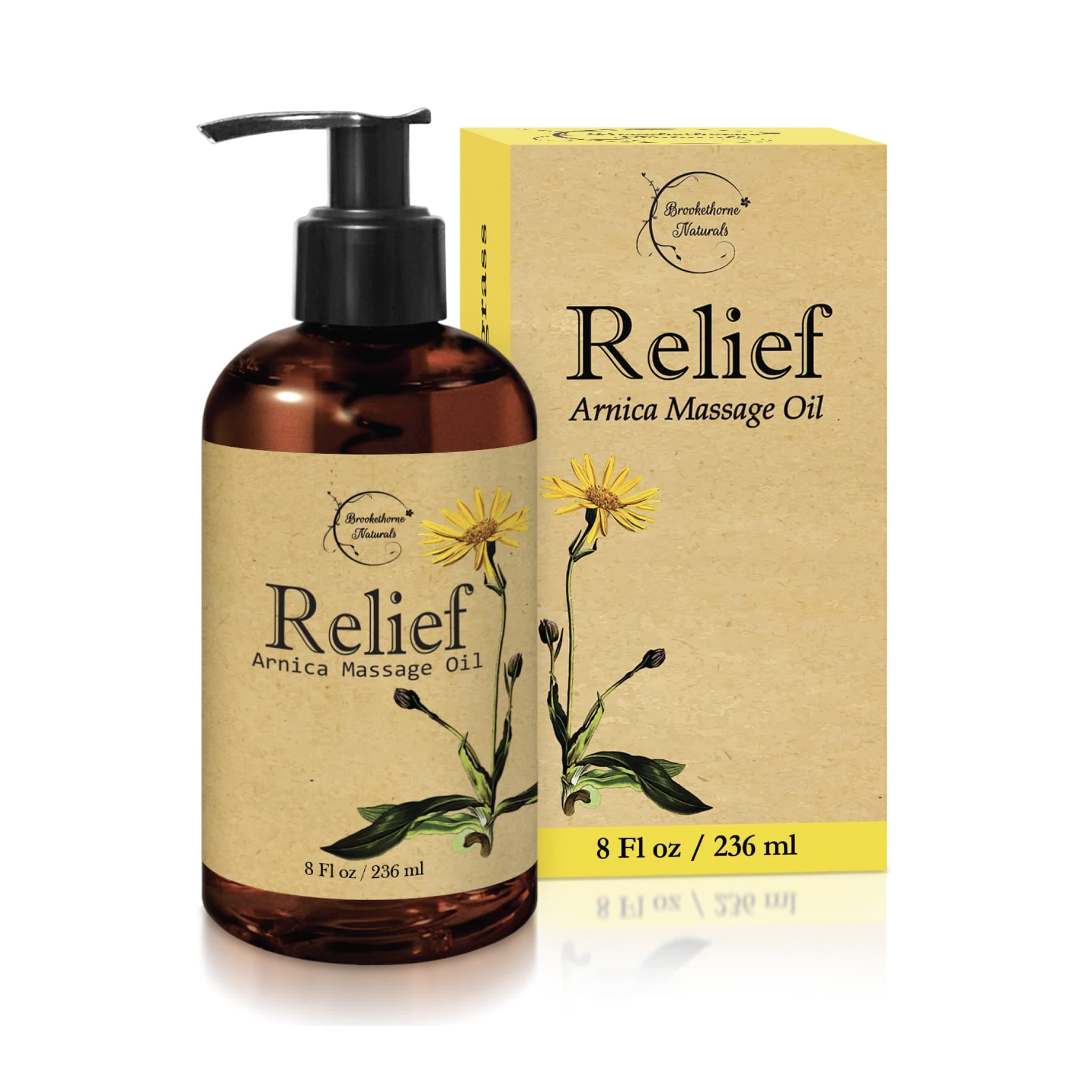 Relief Arnica Massage Oil – Great for Sports & Athletic Therapeutic Massage – All Natural - Arnica Montana for Sore Muscle Relief. Contains Sweet Almond, Jojoba, Grapeseed & Essential Oils 8oz