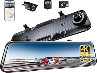 pelsee P12 Plus 4K WiFi Rear View Mirror Camera, 12" Mirror Dash Cam Front and Rear with ADAS and BSD, Backup Camera for Car, GPS, 64GB Card Included, WDR Night Vision, Voice Control