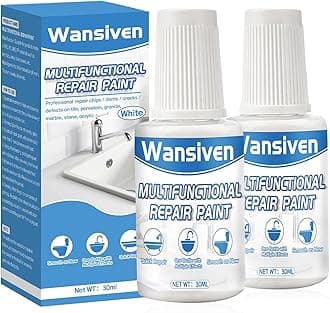 WansivenTile Paint, Enamel Touch Up Paint 30ml, Easy and Quick Drying Gloss Finish Bathroom Repair Paint Suitable for Kitchen, Bathroom, Fridge, Shower, Sink (White) (White-30ml-2pack)