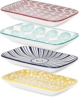 Selamica Ceramic Rectangular Salad Plates Set of 4, Small Serving Plates for Appetizers, Sushi, Fruit, Assorted Colors