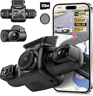 360 Degree View 4 Channel Dash Cam Front and Rear Inside Left Right, Dash Camera for Cars with CPL, Built-in GPS WiFi Night Vision, 24/7 Recording Parking Mode Monitor, Free 128G Card