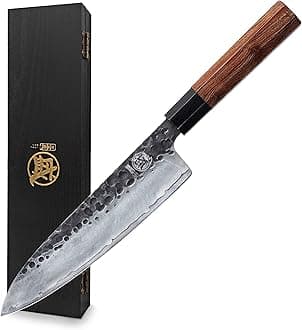 Professional Hand Forged Kitchen Chef Knife, 8 inch Japanese Kitchen Gyuto Knife, 3 Layers High Carbon Kitchen Knife (Rosewood Handle & Sandalwood Box)