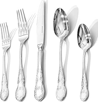 KINGSTONE Vintage Silverware Set, 40-Piece 18/10 Stainless Steel Retro Royal Flatware Cutlery Set for 8 with Carved Thick Handles, Tableware Utensils for Home,Party,Restaurant,Wedding,Dishwasher Safe