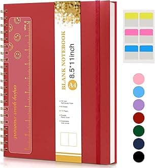 Blank Spiral Notebook Journal 8.5” x 11”, A4 Large Sketch Book for Women Men, 100 GSM Blank Paper Drawing Notebook, Plastic Hardcover Spiral Bound Sketchbook for Sketching Work School Writing, Red