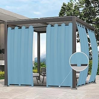 Easy-Going Outdoor Curtains Waterproof Windproof Weatherproof Curtain for Patio, Cabana, Porch, Pergola and Gazebo, Grommet Top and Tab Bottom Drape, 1panel, 54x120 inch, Sky Blue