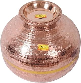 SHIV SHAKTI ARTS Pure Copper Matka Water Pot Container with Lid - 15 Litre , 1 Piece, Brown