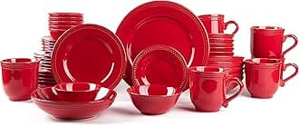 Pearl Dots Stoneware Dinnerware Set (42pc Set, Red)