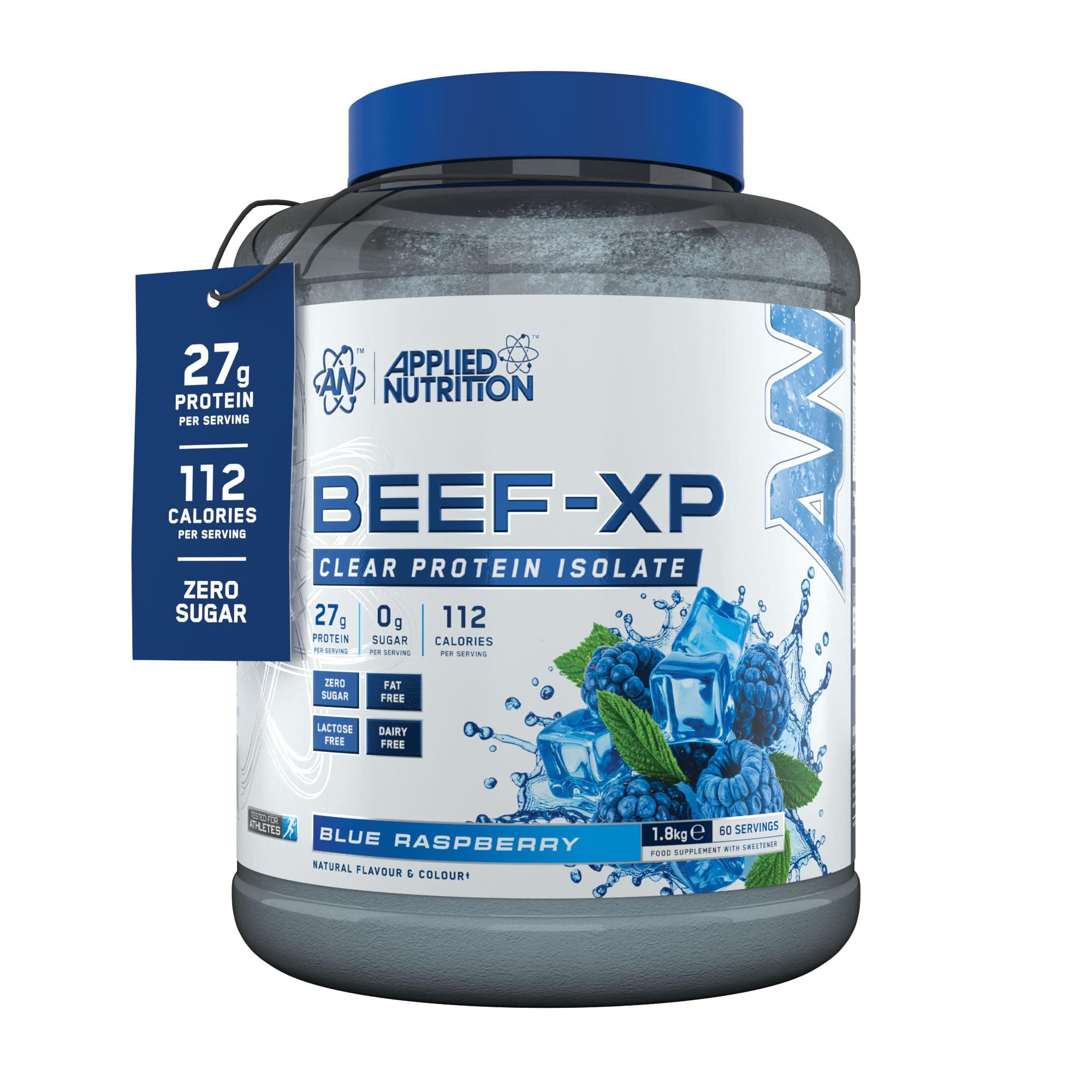 Applied Nutrition Beef XP - Clear Hydrolysed Protein Isolate, Fruit Juice Style, Dairy Free Beef Protein Powder, Lactose Free, Zero Sugar, Low Fat (1.8 Kg, Blue Raspberry)