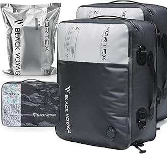 Black Voyage Reusable Vacuum Compression Travel Bag for Carry-On Suitcase and Backpack, Recycled IP67 Waterproof Space Saver (2-Pack, 21L - No Pump)