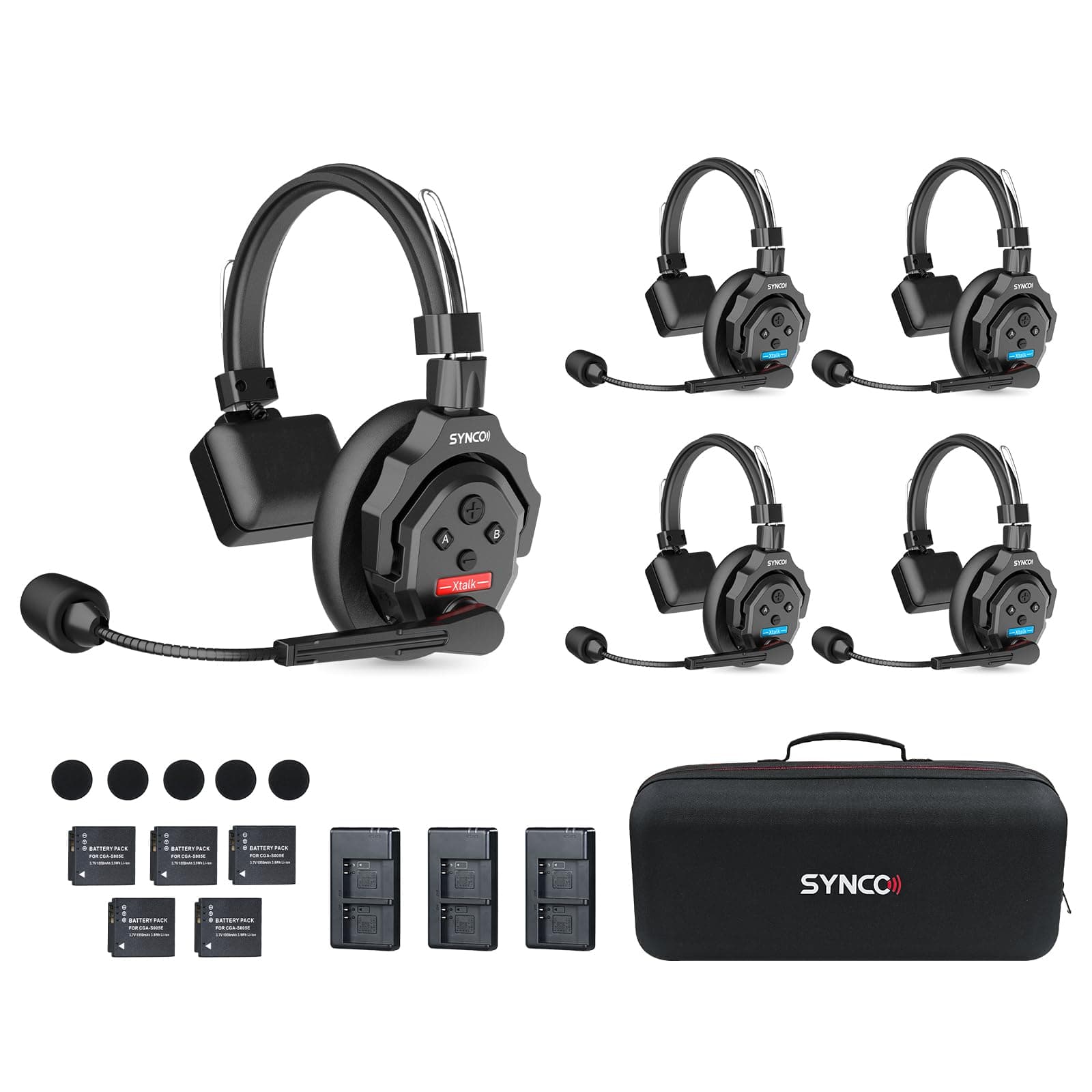 SYNCO Wireless Intercom Headset, XTALK X5 2.4GHz Full Duplex Wireless Headset 24H 350M/1148FT Communication with Real-time Monitoring, Headset Intercom System