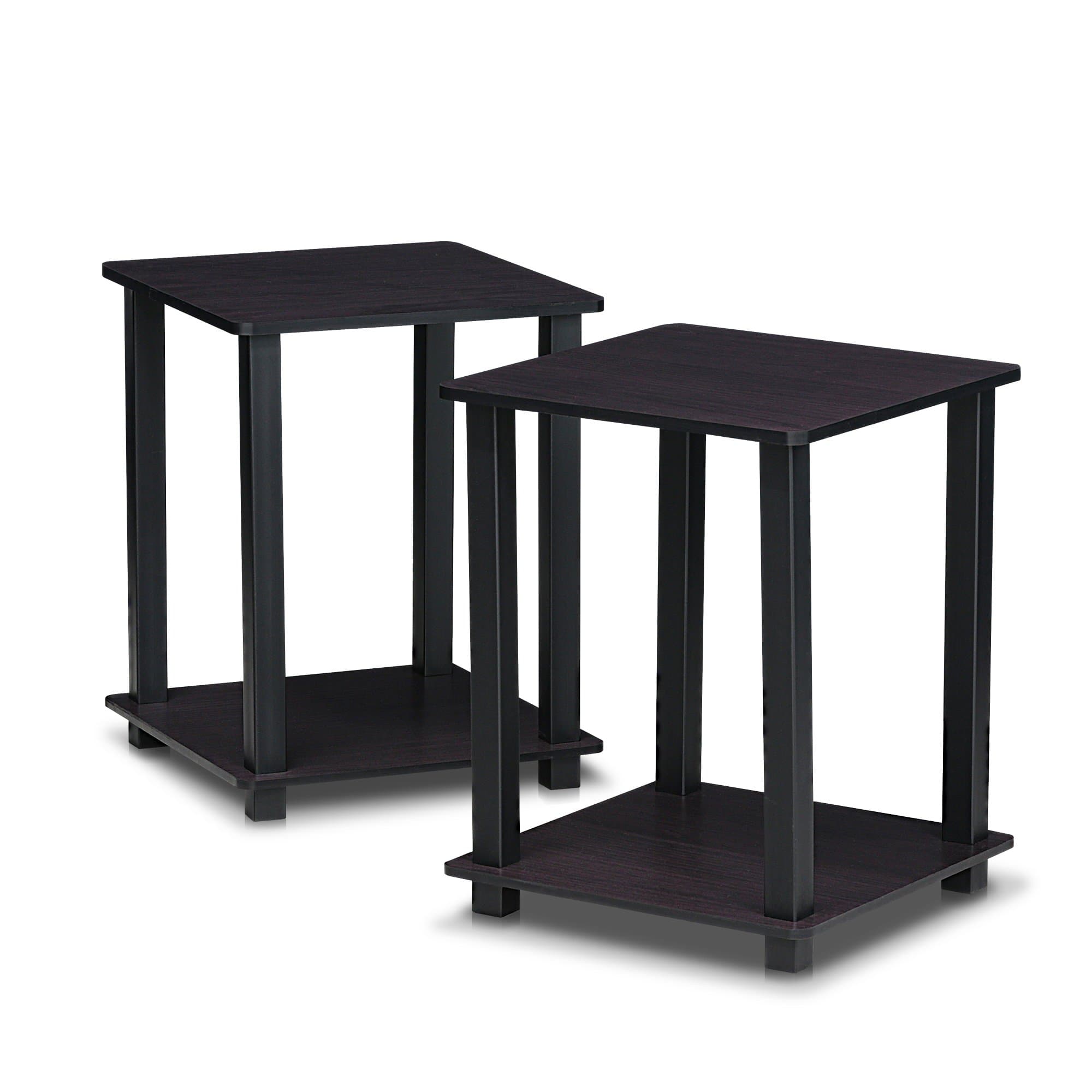 SIMPLISTIC Side Table Set of 2, 2-Tier End Table, Nightstand, Night Stand, Bedside Table, Easy Assembly, for Living Room, Bedroom, Dark Walnut