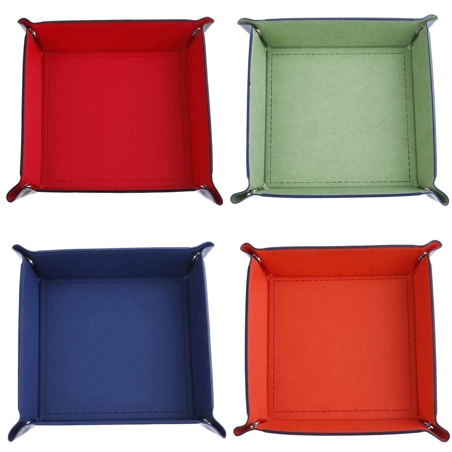 LOCOLO 4-Pack Folding Dice Tray PU Leather Square Collapsible Tray for DND Dice Games, Dungeons and Dragons RPG Table Games and Other Storage