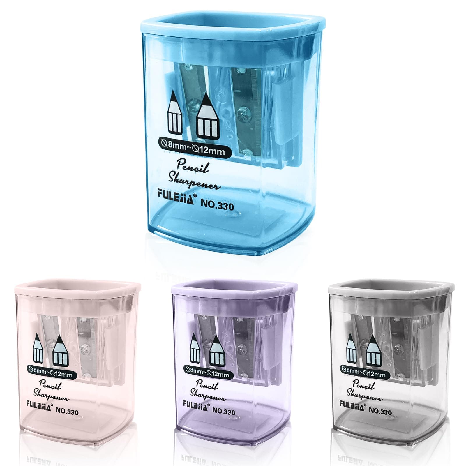 4 PCS Double-Hole Pencil Sharpener with Container, Metal Pencil Sharpener Suitable for Graphite, Colour Pencils, Eyebrow Pencil, Eyeliner, Lip Liner