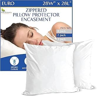 Euro Size Pillow Protectors (Set of 2) - European Square 28x28 Pillow Covers Waterproof Hypoallergenic Dust Proof Zippered Encasement