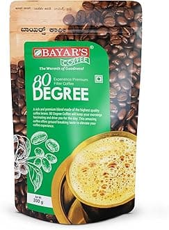 Bayar's Coffee 80 Degree Filter Coffee Powder 200g | Bold South Indian Blend with 80% Coffee & 20% Chicory |Strong Decoction & Rich Aroma | Freshly Roasted & Ground for Every Cup