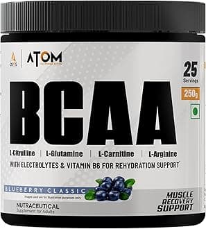 AS-IT-IS ATOM BCAA 250g with L-arginine, L-Carnitine, L-Citrulline for Energy Burst & Athletic Performance | Blueberry classic Flavor…