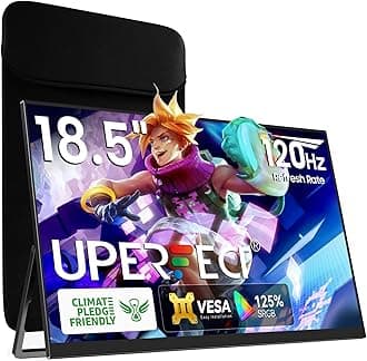 Portable Monitor 18.5 inch 120HZ 125% sRGB 1500:1 1080P with VESA & Stand 180° Adjustable Ultra-Slim & Lightweight Frameless FHD FreeSync IPS Gaming Display, Travel Second Monitor for Laptop