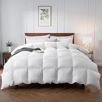 Premium Feather Down Comforter Queen Size 90" x 90", High Fill-Power Medium Warmth 100% Cotton Shell All Season Duvet Insert, White