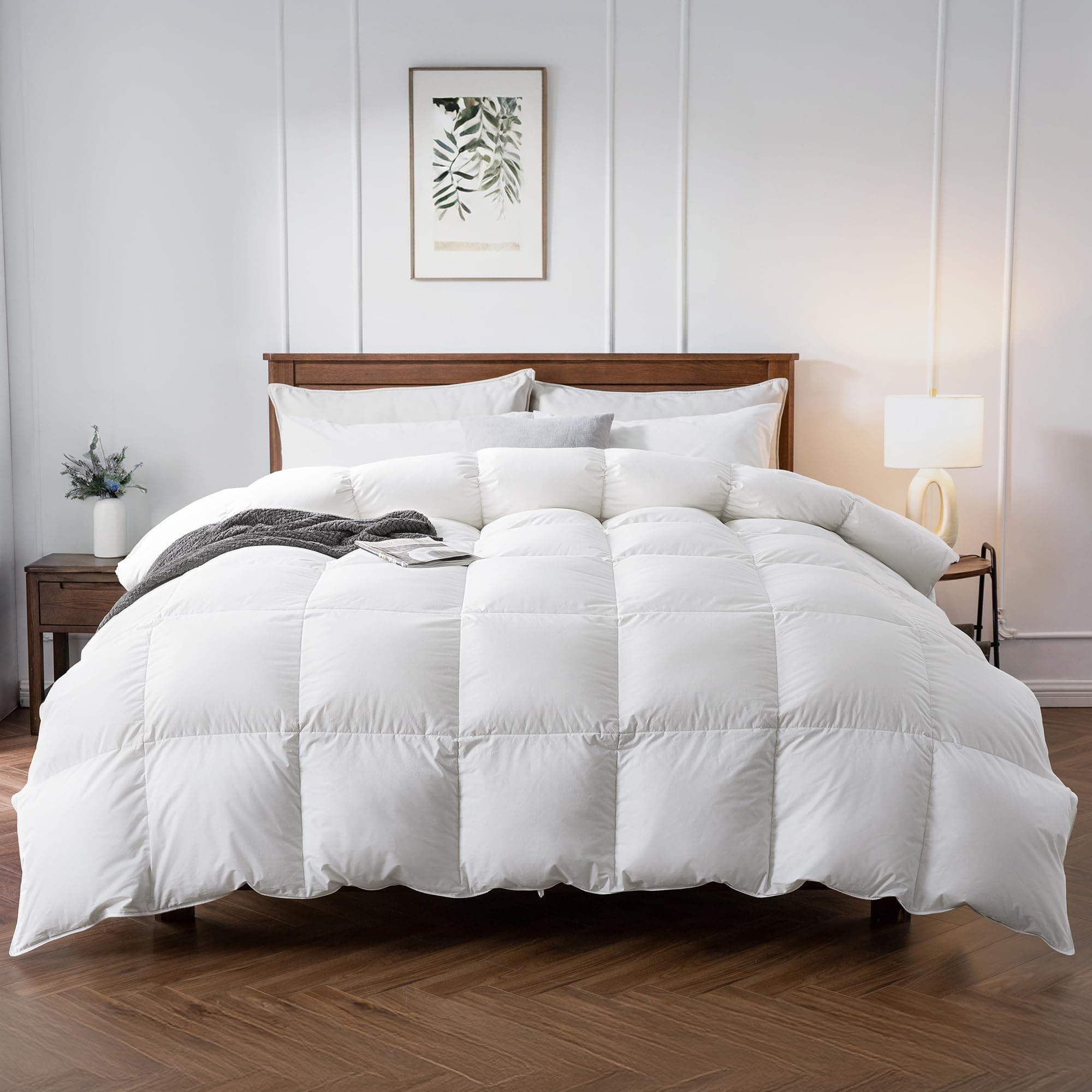 Premium Feather Down Comforter Queen Size 90" x 90", High Fill-Power Medium Warmth 100% Cotton Shell All Season Duvet Insert, White
