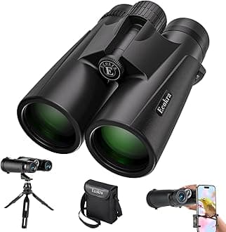 12x42 HD Binoculars for Adults, High Power with Tripod Phone Adapter, Waterproof Compact for Bird Watching, Hunting, Stargazing, Clear Low Light Night Vision, BAK4, FMC Prisms