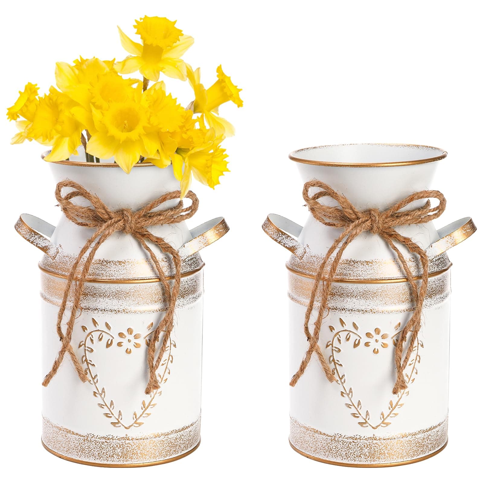 2 Pack Metal Milk Can Rustic Galvanized Vase, 7.5 Inch Shabby Chic Can Jug with Handle, Primitive Decorative Flower Vase Mini Pitcher for Home, Living Room, Kitchen, Farmhouse Decoration