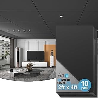 Art3d 10-Pack Smooth Drop Ceiling Tile 2ft x 4ft - Fire-Rated, Waterproof, Reusable - Premium PVC, No Sag and Breakage - Cover 80 Sq. Ft, Black