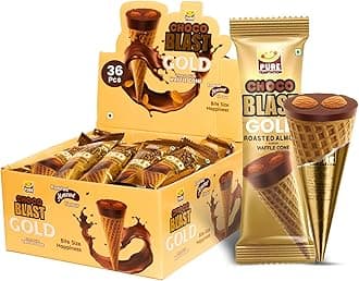 Pure Temptation Chocoblast Chocolate-Filled Waffle Cones [30 Pieces Chocolate Box] Snacks for Kids & Adults- Non-Meltable Gift Pack- Individually Wrapped Cone Bites- Roasted Almond