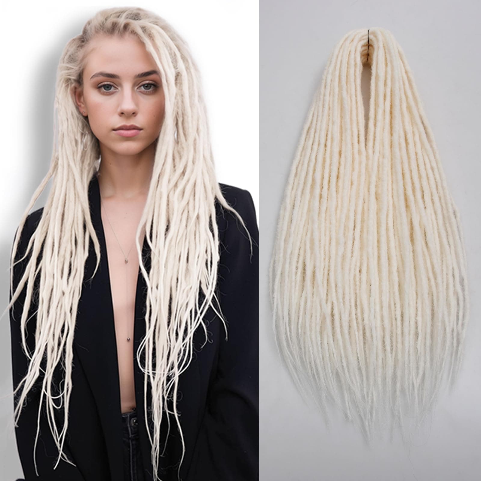 30 Inch Dreadlocks Extensions 20 Strands White Dreads Extension Thin 0.6cm Braids In Dreads Synthetic Hippie Double Ended Dreadlock(30",Pearl White)