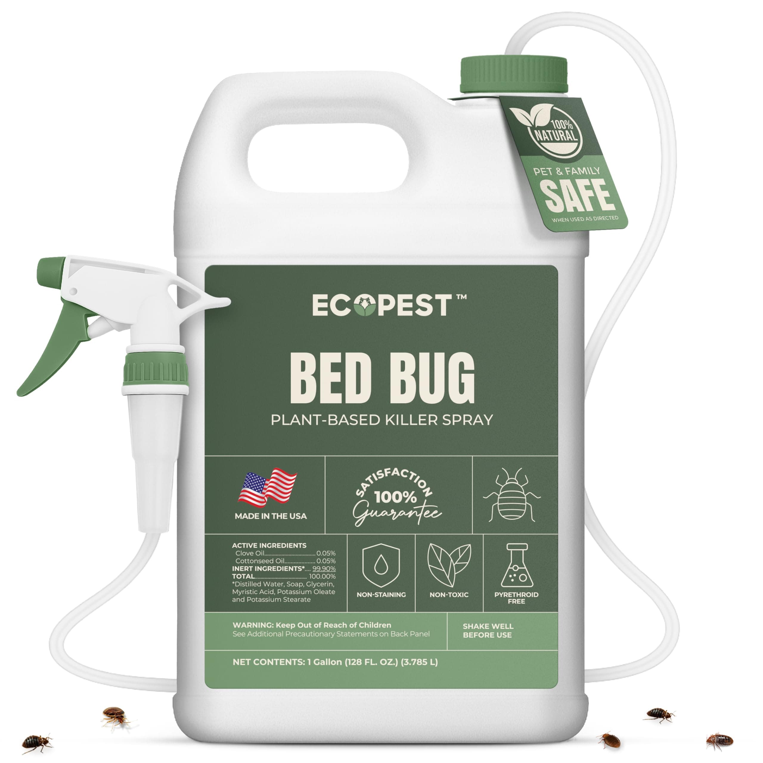 Bed Bug Spray – Natural, Plant-Based Killer for Indoor Pest Control | Home Bedbug Spray and Repellent | Made with Clove Oil, Safe for Use Around Children and Pets (128 oz)