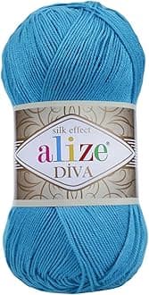 Diva Silk Effect 100% Microfiber Acrylic Yarn 1 Ball skeins 100gr 383yds Color (245-Sochi Blue)