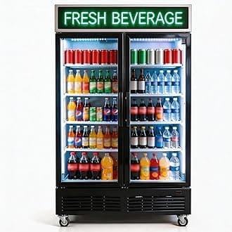 Commercial Beverage Refrigerator Display Fridge,Two Glass Door Drink Cooler with LED Light Adjustable Shelves,ETL Sanitation,43 Cu Ft,47" Wide,Wheels Included