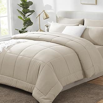 CozyLux King Size Comforter Set Oatmeal, 7 Pieces Bed in a Bag, Oatmeal Comforter King Size, All Season Bedding Sets with Stitch Quilted Comforter, Flat Sheet, Fitted Sheet, Pillowcases