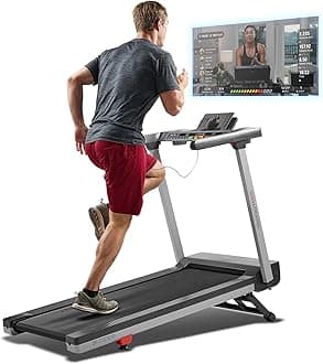 Smart Auto Incline One Click Foldable Treadmill, Fully Assembled, 15 Incline Levels, 20" Wide Shock Absorption Belt, Quiet Brushless Motor, SunnyFit App via Bluetooth Access