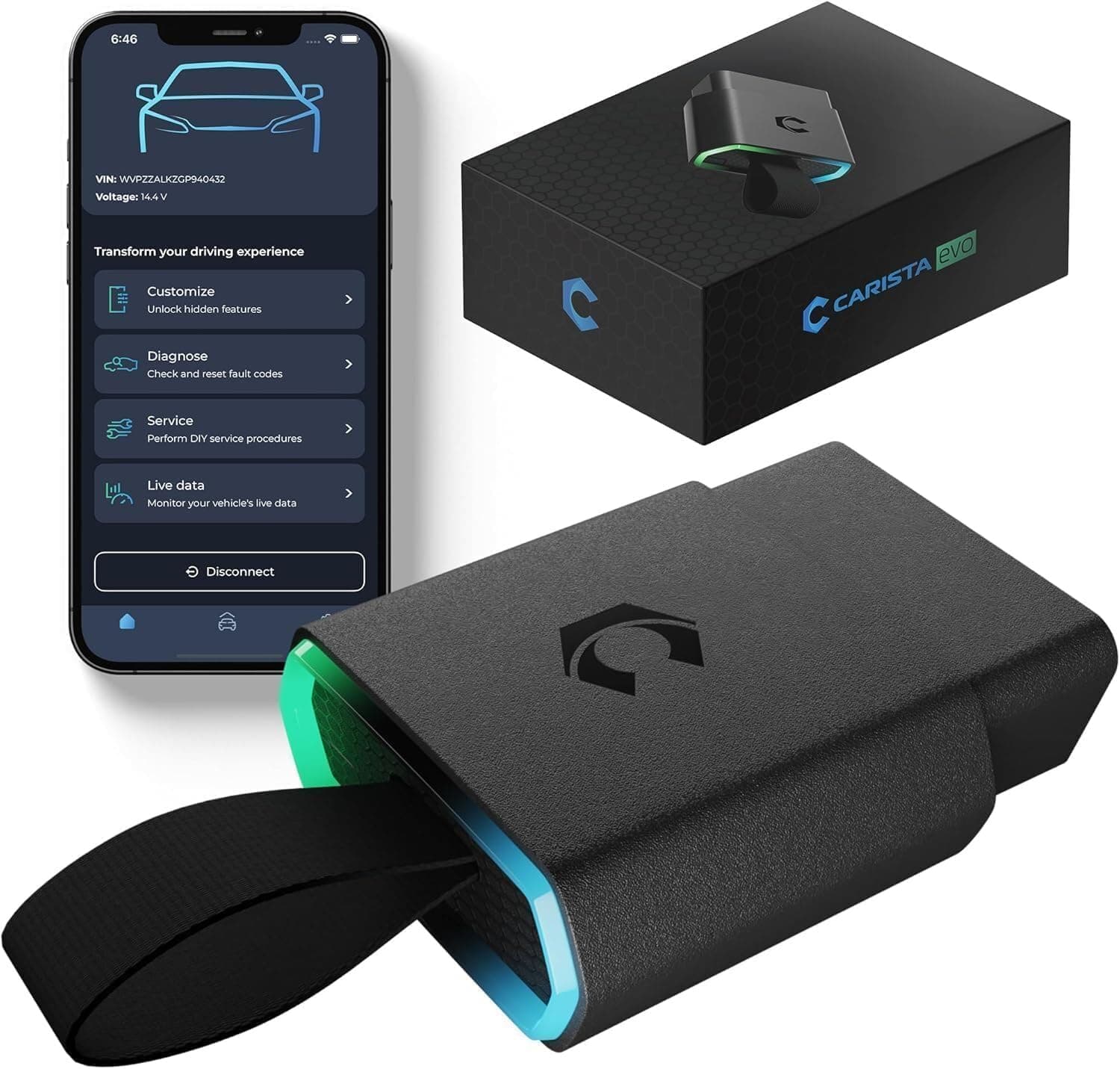 Carista EVO - Bluetooth OBD2 Scanner - Car Diagnostic Tool & Code Reader with Access to Diagnostics, Customizations, Service Tools & Live Data (Subscription Required)