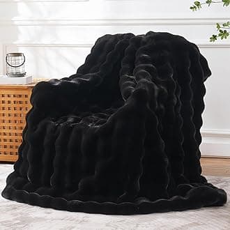 Faux Fur Throw Blanket Soft Plush Fluffy Blanket for Couch Sofa, Thickened Cozy Fuzzy Luxury Bubble Blanket for Bedroom Living Room Decor,Black,60" x 80",1100GSM