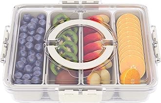 Snackle Box Container,Portable Snack Box 4 Compartment Divided Serving Tray with Lid,Clear Storage Organizer for Fruit Candy Nuts Veggie-Perfect for Road Travel Party (1 Pack-4 Compartments)
