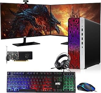 TechMagnet HP G3 Gaming Desktop PC, Intel Core i7 6th Gen, GT 1030 Graphics, 16GB RAM, 240GB SSD | 2TB HDD, RGB Keyboard Mouse, RGB Headphone, Webcam, Dual 27 inch Monitor Windows 11 Pro (Renewed)