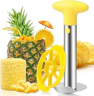 Premium Pineapple Corer and Slicer Tool - Pineapple Cutter with Sharp Serrated Tips - Easy to Use & Clean - Stainless Steel Core Remover for Pineapple - Slice and Core Fruits with Ease(Yellow)