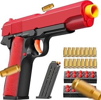 Soft Bullet Foam Shell ejecting Blasters Pellet Ball Pistol Realistic Dart Hand Gun Cool Stuff Model Coolest for Age Year Old Boy Toy Teen Teenager teenag Gift Idea (red&Black)