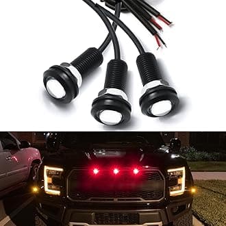 3pcs LED Front Grille Marker Lights w/Projector Lens Assembly Compatible with Cars, Pickups, Trucks, SUV, Trailer, Red